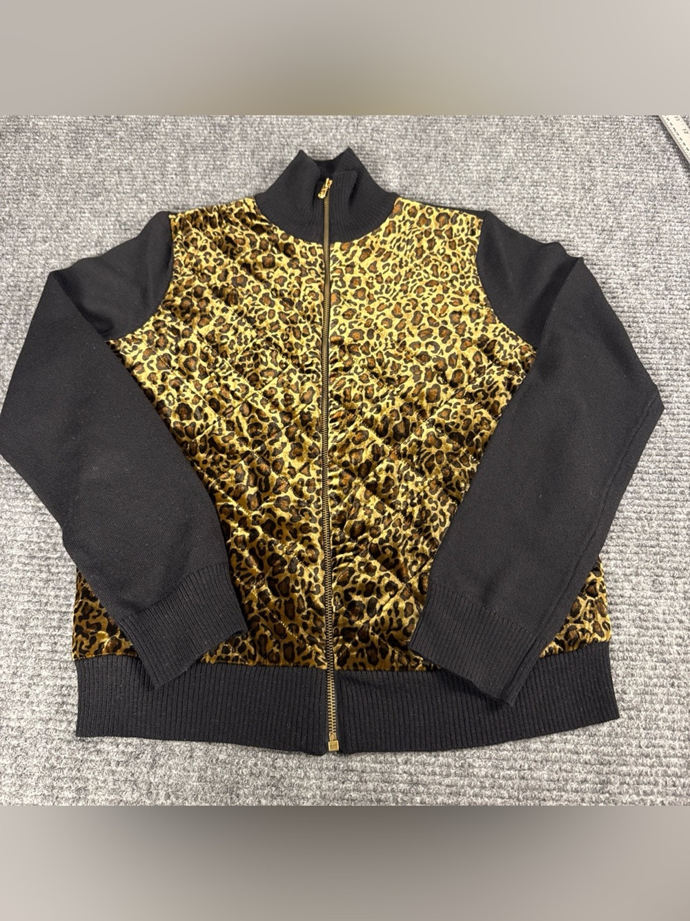 Lauren Ralph Lauren Womens Full Zip Sweater, Size Large, Cheetah Black, EUC